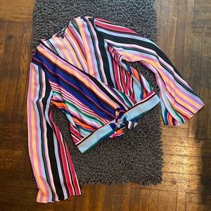 Express Colorful Striped Surplice Top
